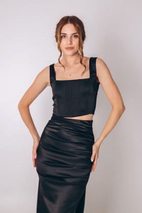 Корсет чорний атласний, спина на зав'язки [080-0923]