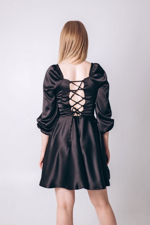 Сукня чорна атласна, спинка зав'язка [020-1223]