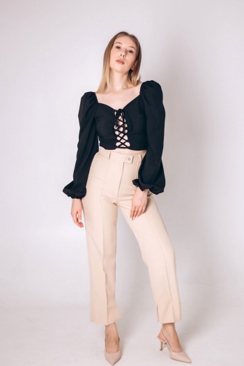 Штани бежеві, прямі з розпірками  [073-1023]