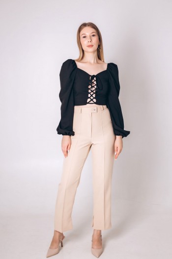 Штани бежеві, прямі з розпірками  [073-1023]