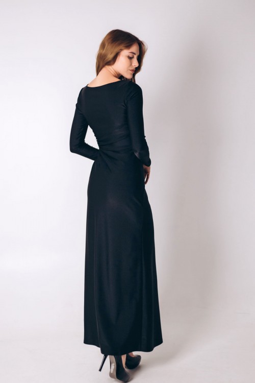 Сукня чорна максі з вирізом на талії  [010-1023]