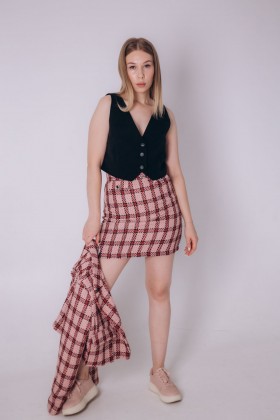 Юбка букле в клетку [062-0923]