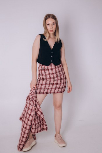 Юбка букле в клетку [062-0923]
