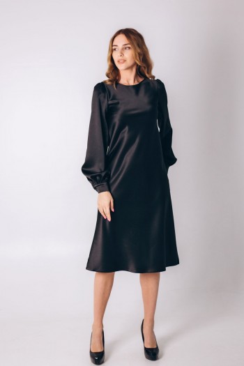Платье-комбинация черная из королевского атласа [020-1123]
