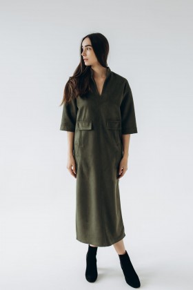 Сукня міді довжини замшева кольору хакі [025-1024]