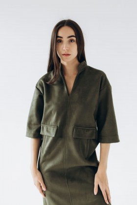 Сукня міді довжини замшева кольору хакі [025-1024]