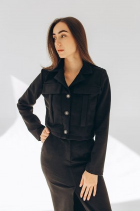 Піджак замшевий чорний укорочений [100-1024]