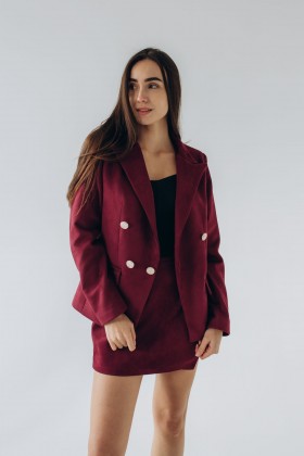 Шорти-спідниця із замші кольору бургунді [138-1024]