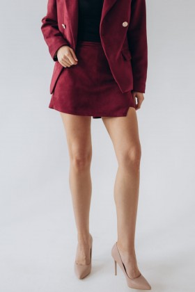 Шорти-спідниця із замші кольору бургунді [138-1024]