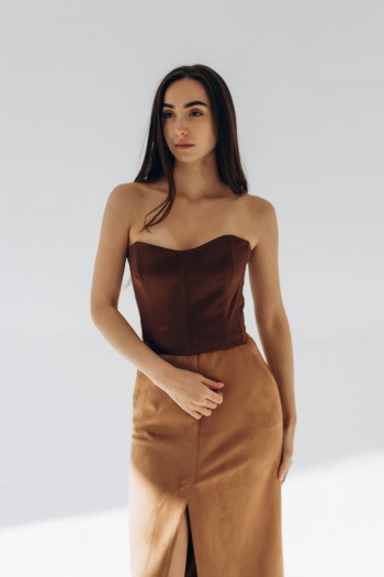 Корсет атласный спинка на завязку шоколадный [083-0724]